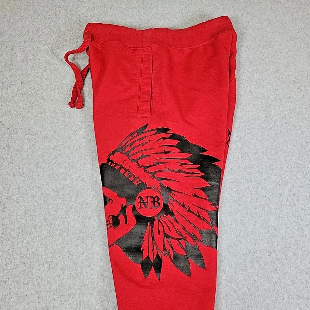 NATIVE 2001 BORNE Joggers Men's Size Small Red Indian Skull W/ Headdress Sweats - Picture 6 of 13